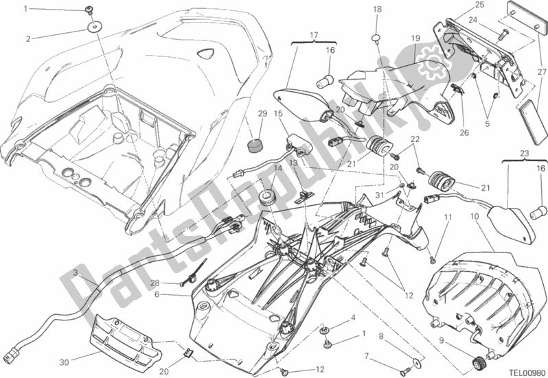 Toutes les pièces pour le Support De Plaque D'immatriculation - Feu Arrière du Ducati Multistrada 1200 ABS USA 2016